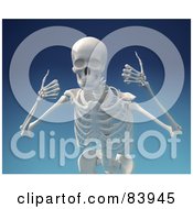 Poster, Art Print Of 3d Human Skeleton Smiling And Holding Two Thumbs Up Over Blue