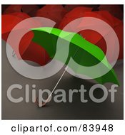 Royalty Free RF Clipart Illustration Of An Open 3d Green Umbrella Resting In Front Of Red Umbrellas by Mopic