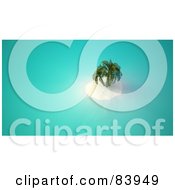 Aerial View Down On A 3d Tropical Island With White Sand And Palm Trees