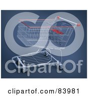 3d Metal Shopping Cart With Red Trim Over A Gradient Blue Background