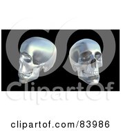 Poster, Art Print Of Two Silver 3d Human Skulls Over Black