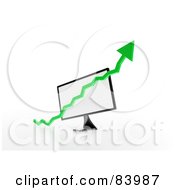 Poster, Art Print Of Green 3d Up Arrow Over A Computer Screen