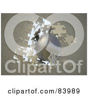 Royalty Free RF Clipart Illustration Of A 3d Gold Ball Breaking Through A Jigsaw Puzzle Wall by Mopic #COLLC83989-0155