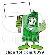 Poster, Art Print Of Dollar Bill Mascot Cartoon Character Holding A Blank Sign