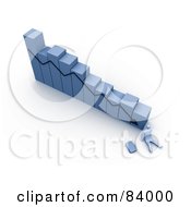 Royalty Free RF Clipart Illustration Of A 3d Blue Person At The Bottom Of A Declining Bar Graph