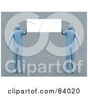 Royalty Free RF Clipart Illustration Of Two 3d Blue People Presenting A Blank Sign