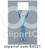 Royalty Free RF Clipart Illustration Of A 3d Blue Person Holding A Blank Sign Over His Head