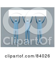 Royalty Free RF Clipart Illustration Of Three 3d Blue People Holding A Blank Sign Above Their Heads