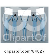 Royalty Free RF Clipart Illustration Of A Curved Group Of 3d Blue People Holding Up Blank Signs And Dots by 3poD