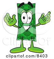 Clipart Picture Of A Dollar Bill Mascot Cartoon Character With Welcoming Open Arms by Mascot Junction