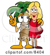 Palm Tree Mascot Cartoon Character Talking To A Pretty Blond Woman