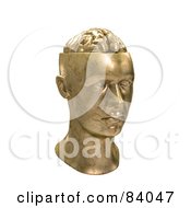 Poster, Art Print Of Brass 3d Statue Of A Human Head With A Brain
