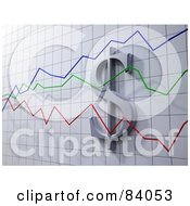 Poster, Art Print Of 3d Dollar Symbol On A Graph With Green Blue And Red Lines