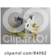 Royalty Free RF Clipart Illustration Of A Chrome 3d Cubic Structure With Gold Cubes Surrounding