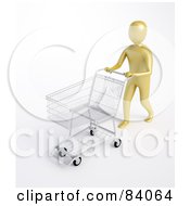 Poster, Art Print Of 3d Human Figure Pushing An Empty Store Shopping Cart
