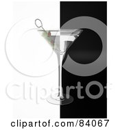 3d Martini Glass With Olives Centered Over Black And White