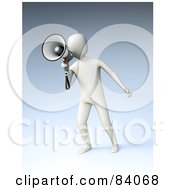 3d White Human Figure Announcing Through A Megaphone Over Blue