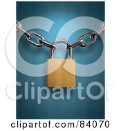 Poster, Art Print Of Golden 3d Padlock Securing Together Two Chains Over Blue