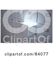 Royalty Free RF Clipart Illustration Of Light Shining Out Of An Open 3d Filing Cabinet Drawer