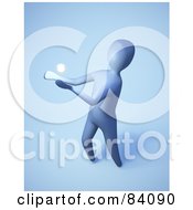 Poster, Art Print Of 3d Human Figure Reaching Out For An Orb Of Light Over Blue
