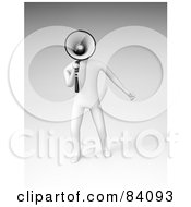 Royalty Free RF Clipart Illustration Of A 3d White Human Figure Announcing Through A Megaphone Over Shaded White