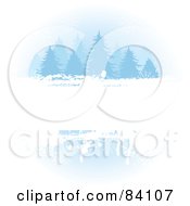 Poster, Art Print Of Grungy Winter Background Of A Bar Under Blue Evergreens