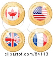 Digital Collage Of Four 3d Golden Shiny Medals Canadian American United Kingdom And France