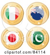 Poster, Art Print Of Digital Collage Of Four 3d Golden Shiny Medals Italy Australia Japan And Pakistan