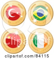 Poster, Art Print Of Digital Collage Of Four 3d Golden Shiny Medals Turkey Brazil China And Republic Of Ireland
