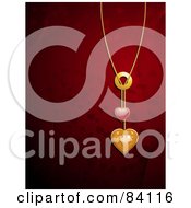 Poster, Art Print Of 3d Gold Chain With Gold And Red Hearts Over A Red Background Of Hearts And Mesh Waves