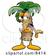 Clipart Picture Of A Palm Tree Mascot Cartoon Character Whispering And Gossiping