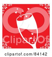 Poster, Art Print Of Champagne Glass With Hearts Over Red With A Border Of White