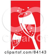 Royalty Free RF Clipart Illustration Of Two Toasting Wine Glasses And Hearts On Red by Rosie Piter