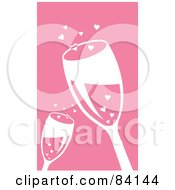 Poster, Art Print Of Two Toasting Wine Glasses And Hearts On Pink
