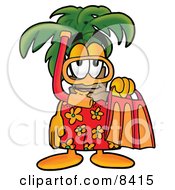 Palm Tree Mascot Cartoon Character In Orange And Red Snorkel Gear