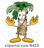 Clipart Picture Of A Palm Tree Mascot Cartoon Character With Welcoming Open Arms by Mascot Junction #COLLC8423-0015
