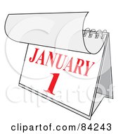 Red And White Desk Calendar Peeling Back A Page For The New Year On January First