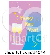 Happy New Year Greeting With Toasting Champagne Glasses On Pink And Blue
