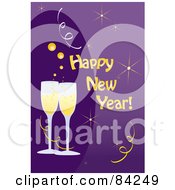 Poster, Art Print Of Happy New Year Greeting With Toasting Champagne Glasses On Purple