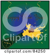 Poster, Art Print Of Happy New Year Greeting Over A Cork Popping Out Of A Champagne Bottle On Green