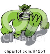 Huge Green Monster Throwing A Temper Tantrum And Stomping