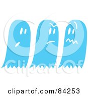 Royalty Free RF Clipart Illustration Of Three Moody Blue Ghosts