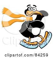 Royalty Free RF Clipart Illustration Of A Happy Ice Skating Penguin Wearing A Scarf