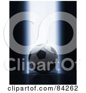 Royalty Free RF Clipart Illustration Of A Bright Beam Of Light Shining Down On A 3d Soccer Ball by stockillustrations