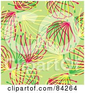 Royalty Free RF Clipart Illustration Of A Seamless Repeat Pattern Background Of Pink Green And Yellow Spring Designs On Green by Cherie Reve