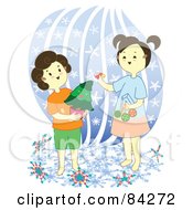 Poster, Art Print Of Two Sisters Decorating A Mini Christmas Tree