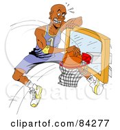 Royalty Free RF Clipart Illustration Of A Black Athlete Jumping On A Basketball Hoop To Make His Shot