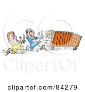 Poster, Art Print Of Hungry Man And Woman Chasing Bbq Ribs On Wheels