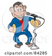 Poster, Art Print Of Entertainer Monkey Standing In Front Of A Microphone Banging Symbols