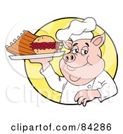 Royalty Free RF Clipart Illustration Of A Chef Pig Holding A Pulled Pork Burger And Ribs On A Plate by LaffToon #COLLC84286-0065